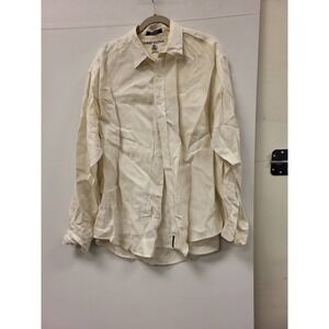 Tommy Hilfiger Mens Linen Button Up Shirt Size L Long Sleeve Casual Top Ivory